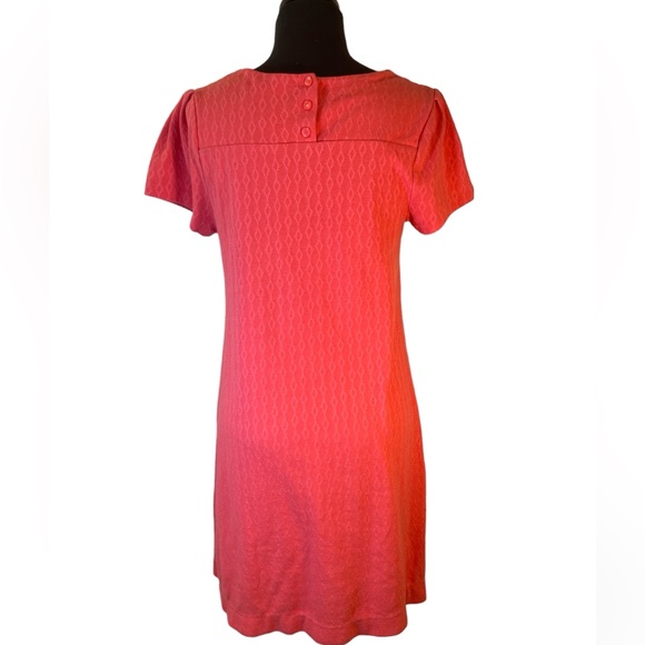 Coral diamond checkered pattern cap sleeve lined retro shift dress button back - Picture 3 of 10